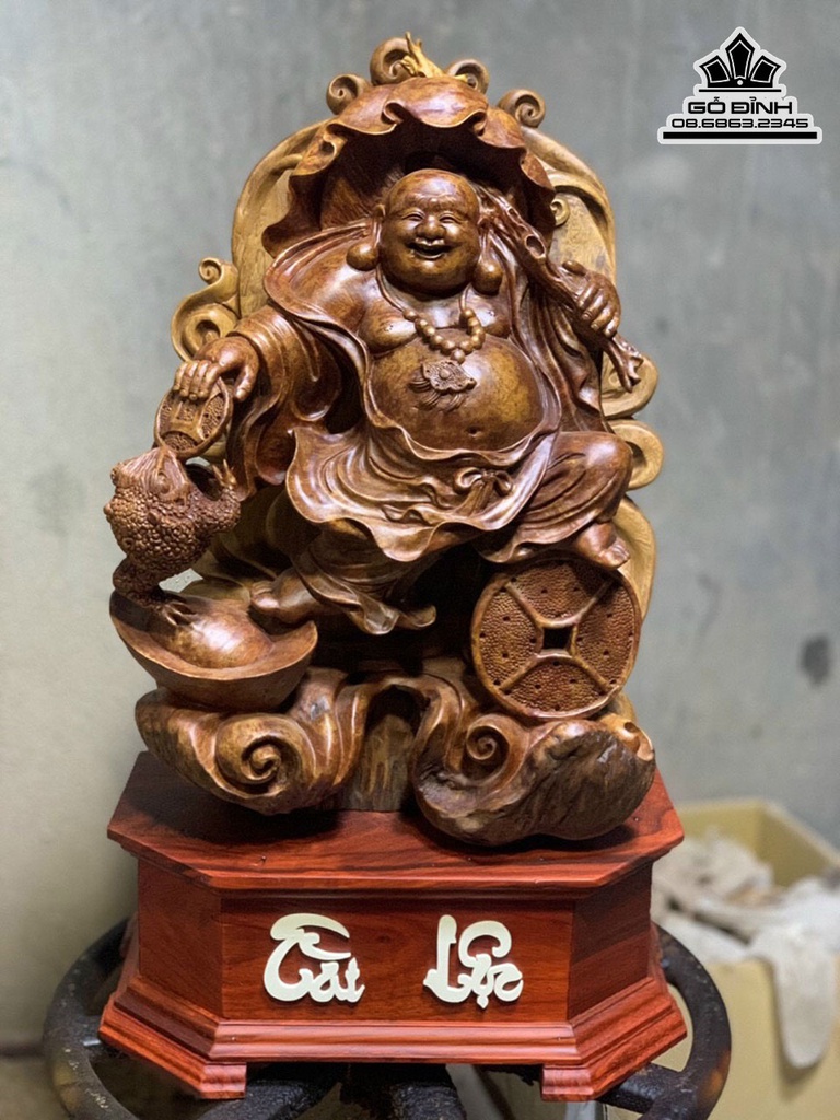 Tượng Di Lặc Gỗ Ngọc Am Cao 50 Ngang 34 Sâu 20 Cả Kỷ 65 (cm) 0