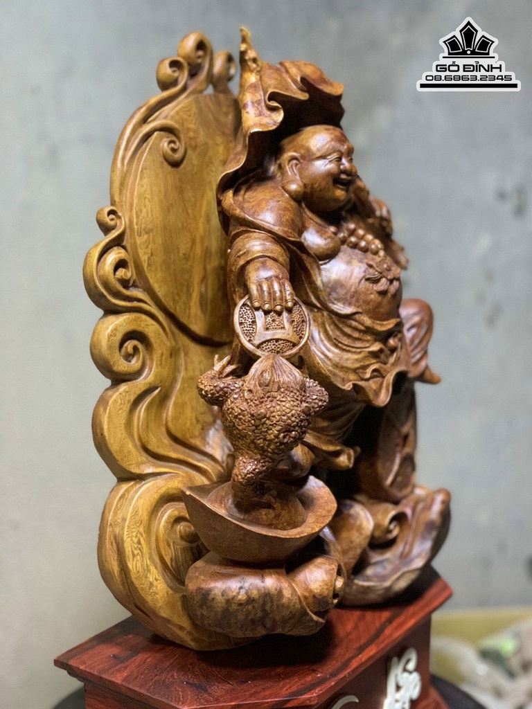 Tượng Di Lặc Gỗ Ngọc Am Cao 50 Ngang 34 Sâu 20 Cả Kỷ 65 (cm) 1