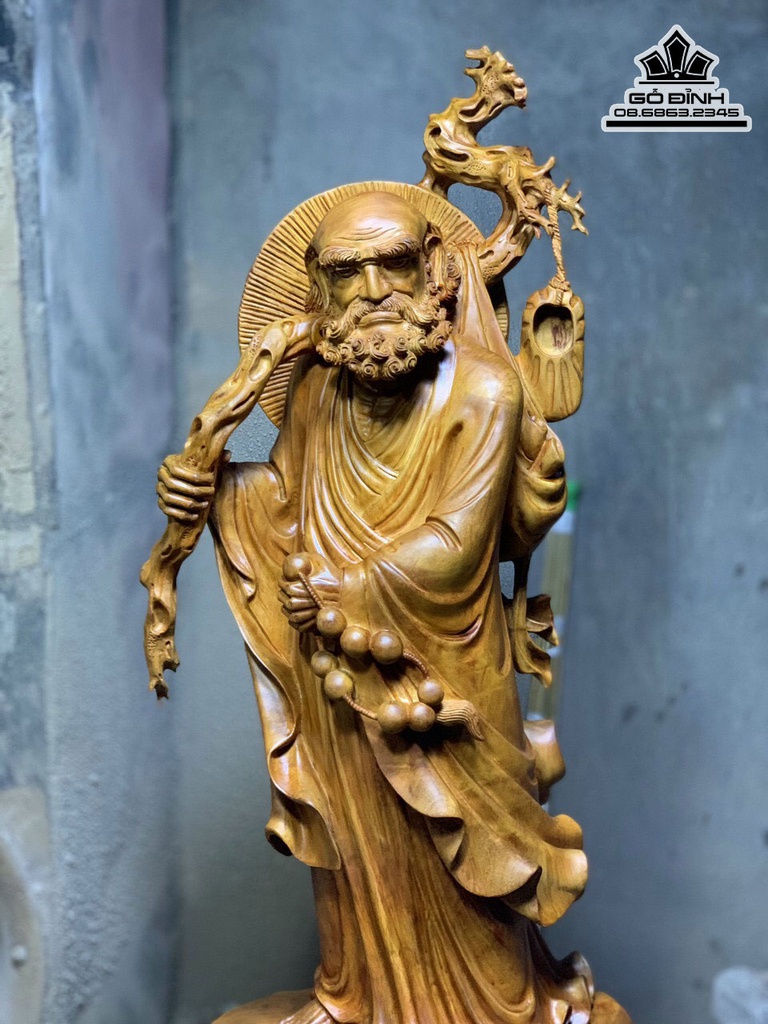 Tượng Đạt Ma Gỗ Sơn Huyết Liền Khối Cao 98 Ngang 38 Sâu 26 (cm) 0