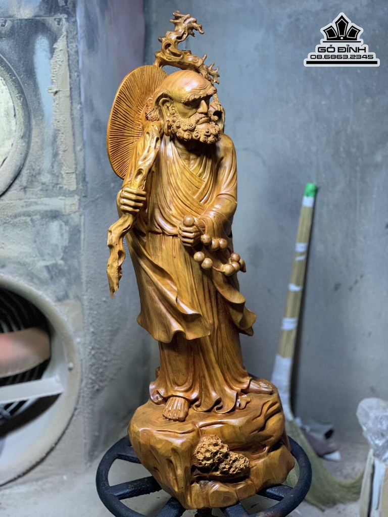 Tượng Đạt Ma Gỗ Sơn Huyết Liền Khối Cao 98 Ngang 38 Sâu 26 (cm) 2