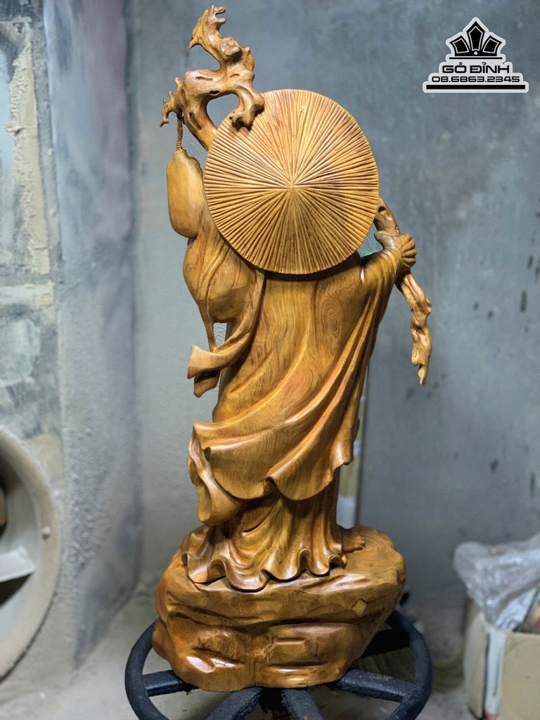 Tượng Đạt Ma Gỗ Sơn Huyết Liền Khối Cao 98 Ngang 38 Sâu 26 (cm) 3