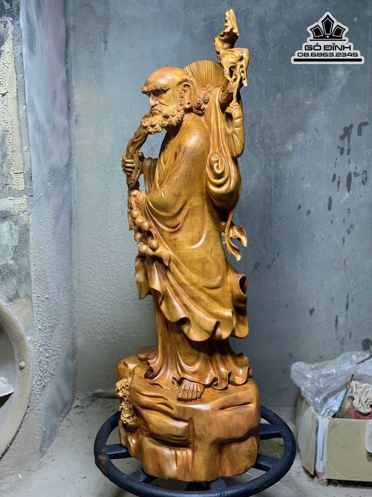 Tượng Đạt Ma Gỗ Sơn Huyết Liền Khối Cao 98 Ngang 38 Sâu 26 (cm) 4