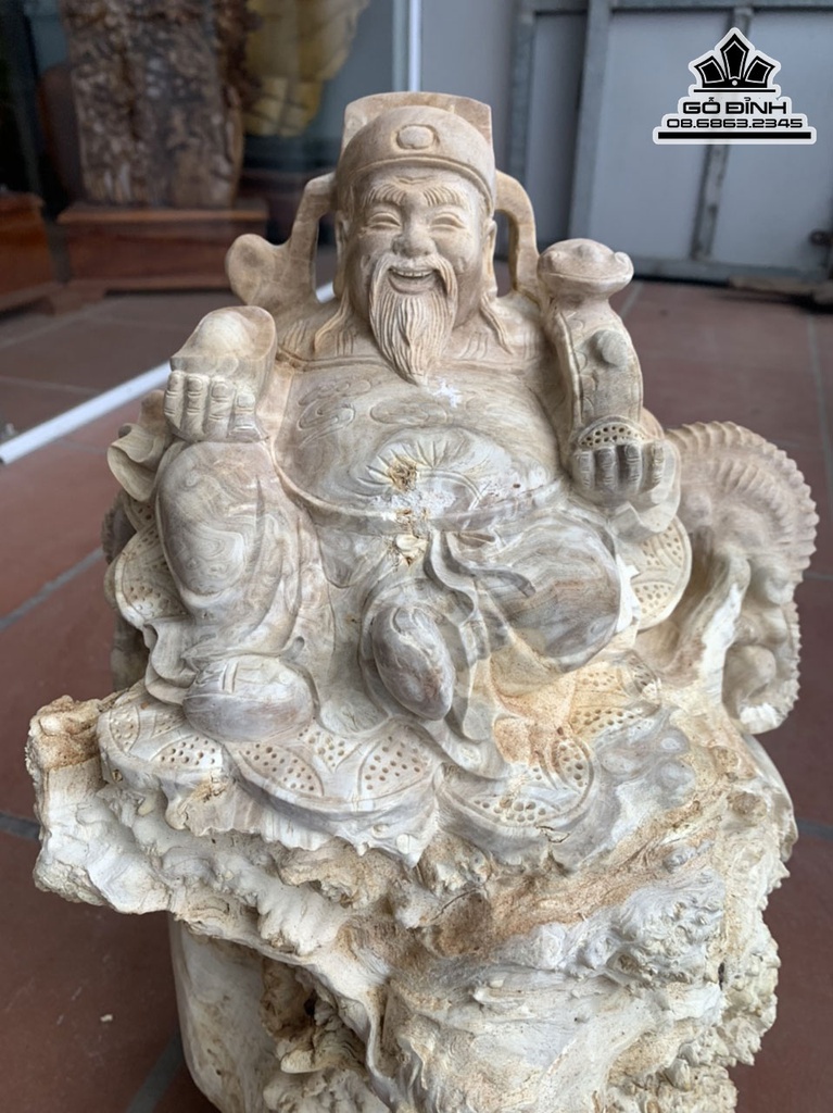 Tượng Thần Tài Gỗ Nu Nghiến Cao 48 Ngang 31 Sâu 22 (cm) 3