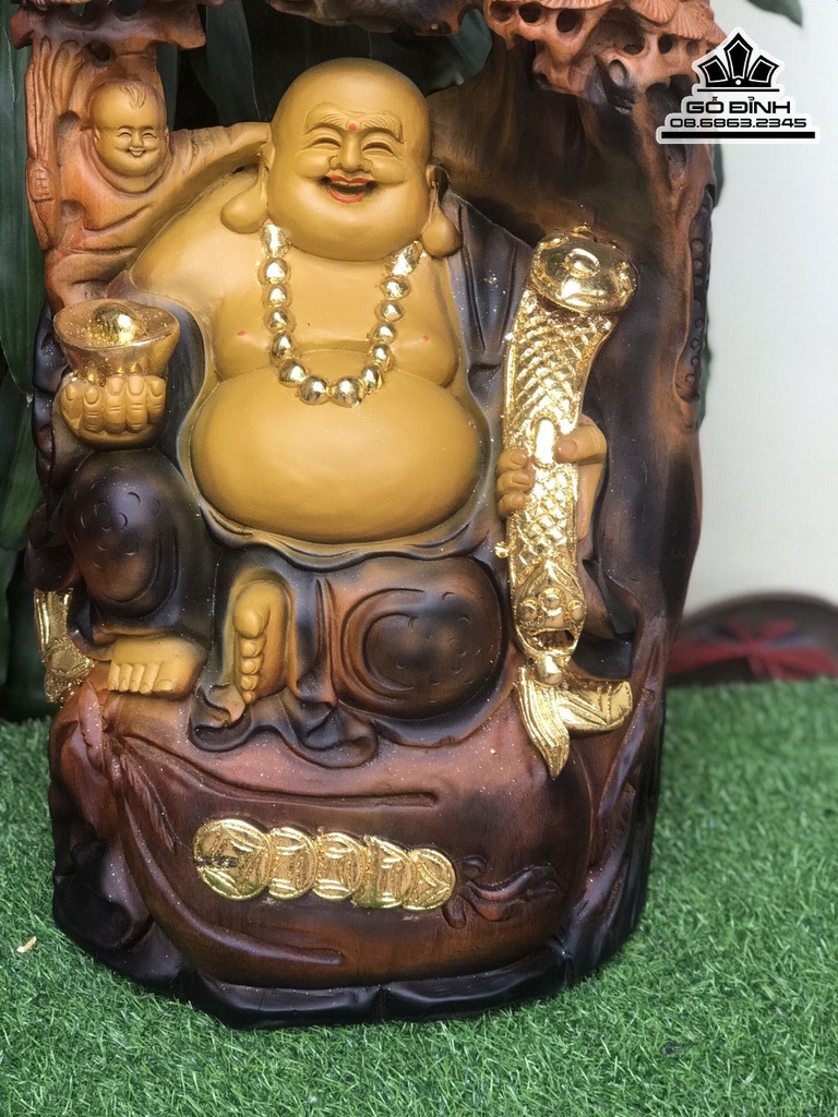 Tượng Di Lặc Ngồi Gốc Tùng Gỗ Xá Xị Cao 73 Ngang 32 Sâu 18 (cm) 5