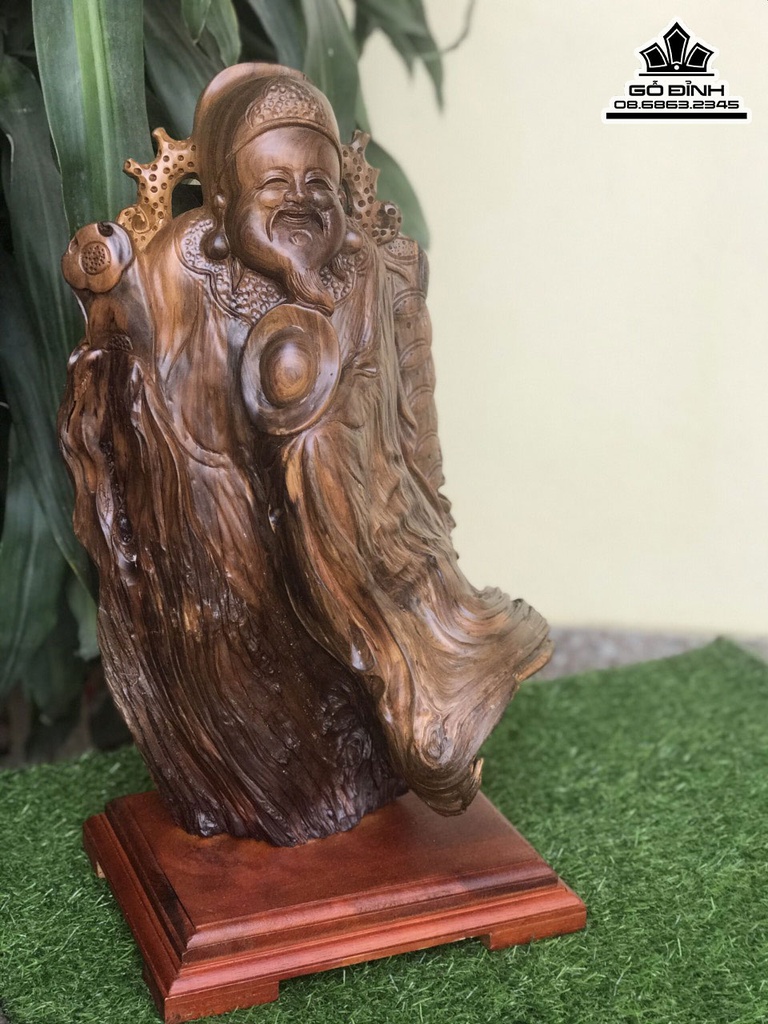 Tượng Thần Tài Gỗ Bách Xanh Cao 54 Ngang 30 Sâu 18 (cm) 0