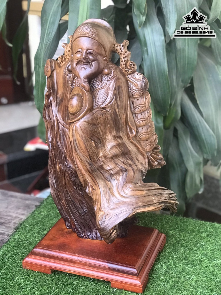 Tượng Thần Tài Gỗ Bách Xanh Cao 54 Ngang 30 Sâu 18 (cm) 2