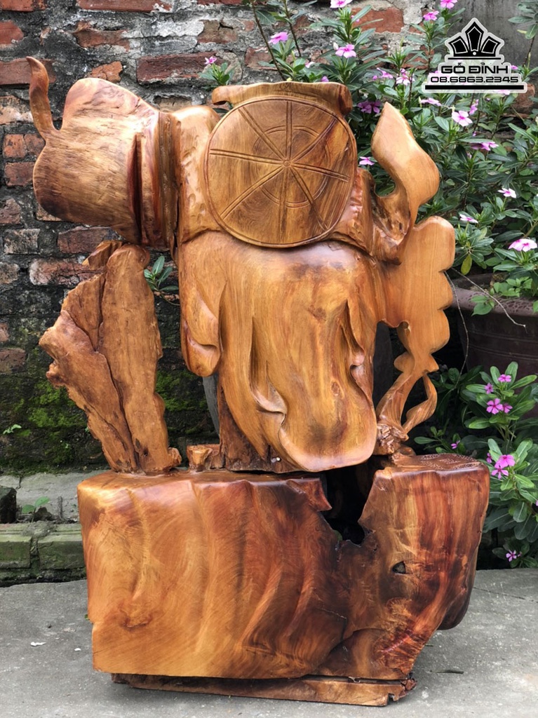 Tượng Di Lặc Vác Quạt Ba Tiêu Gỗ Hương Gia Lai Cao 85 Ngang 58 Sâu 28 (cm) 1