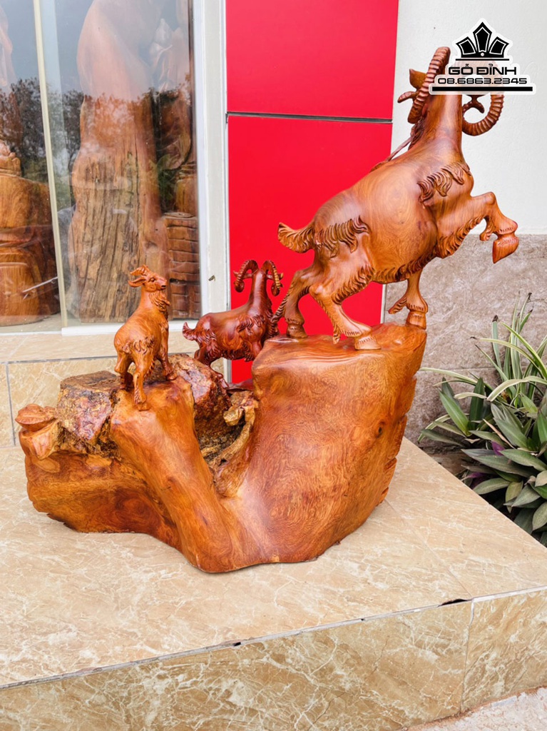 Tượng Tam Dương Gỗ Hương Gia Lai Cao 62 Ngang 60 Sâu 32 (cm) 2