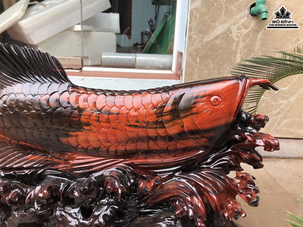 Tượng Cá Kim Long Gỗ Trắc Cao 42 Ngang 70 Sâu 20 (cm) 0