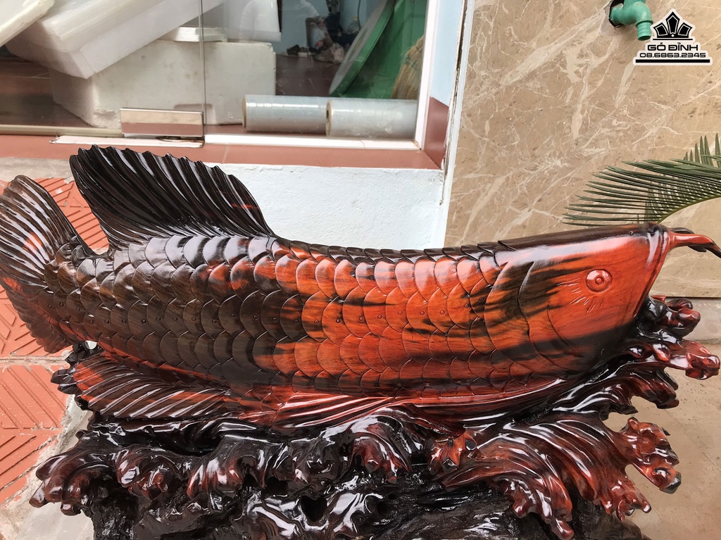 Tượng Cá Kim Long Gỗ Trắc Cao 42 Ngang 70 Sâu 20 (cm) 2