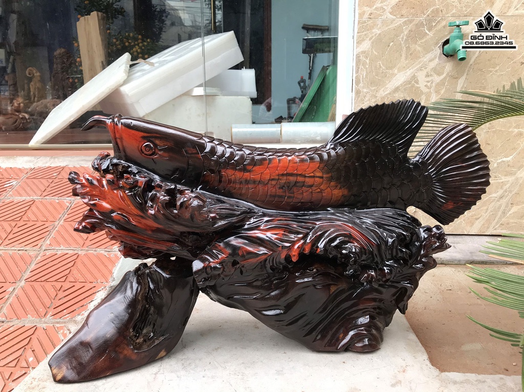 Tượng Cá Kim Long Gỗ Trắc Cao 42 Ngang 70 Sâu 20 (cm)4