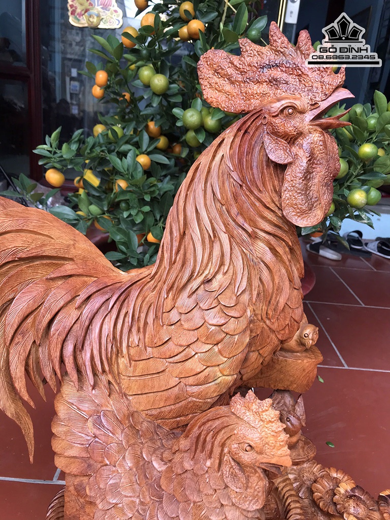 Gia Đình Gà Gỗ Hương Gia Lai Liền Khối Cao 82 Ngang 70 Sâu 40 (cm) 0