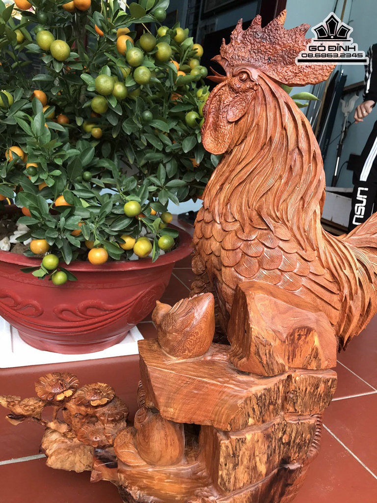 Gia Đình Gà Gỗ Hương Gia Lai Liền Khối Cao 82 Ngang 70 Sâu 40 (cm)5