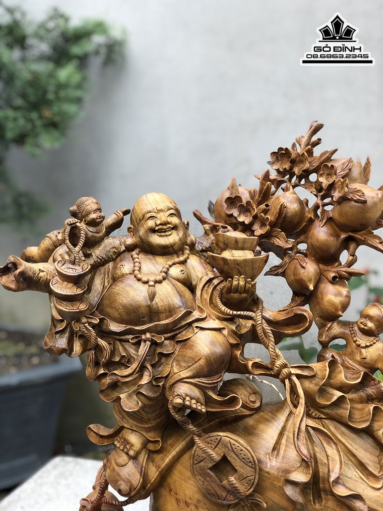 Tượng Di Lặc Kéo Bao Tiền Gỗ Xá Xị Cao 63 Ngang 70 Sâu 28 (cm) 2