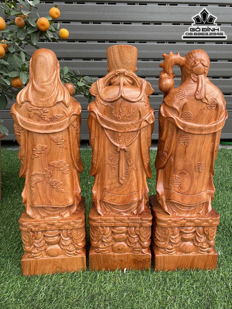 Tượng Phúc Lộc Thọ (Tam Đa) Gỗ Hương Cao 50 Ngang 14.5 Sâu 12 (cm) 0