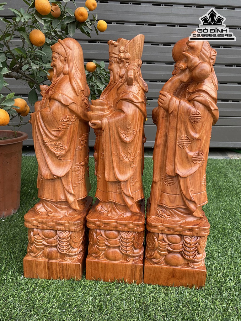 Tượng Phúc Lộc Thọ (Tam Đa) Gỗ Hương Cao 50 Ngang 14.5 Sâu 12 (cm) 1