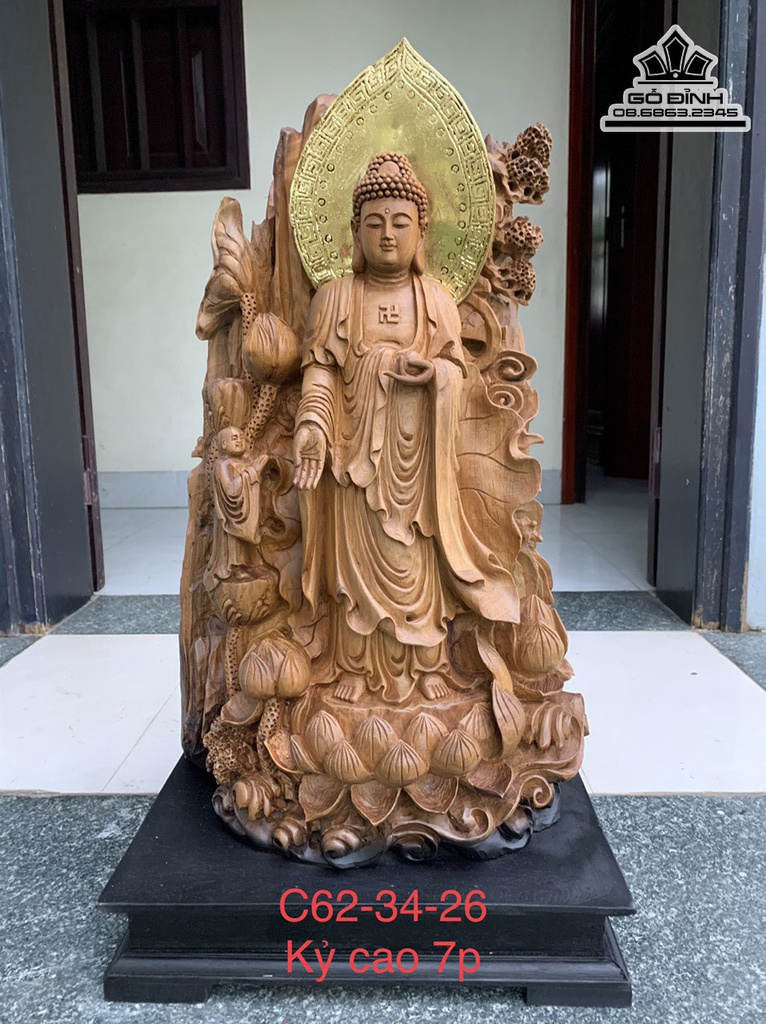 Tượng Nhất Tâm Bái Phật Gỗ Bách Xanh Cao 62 Ngang 34 Sâu 26 Cả Kỷ 69 (cm) 0
