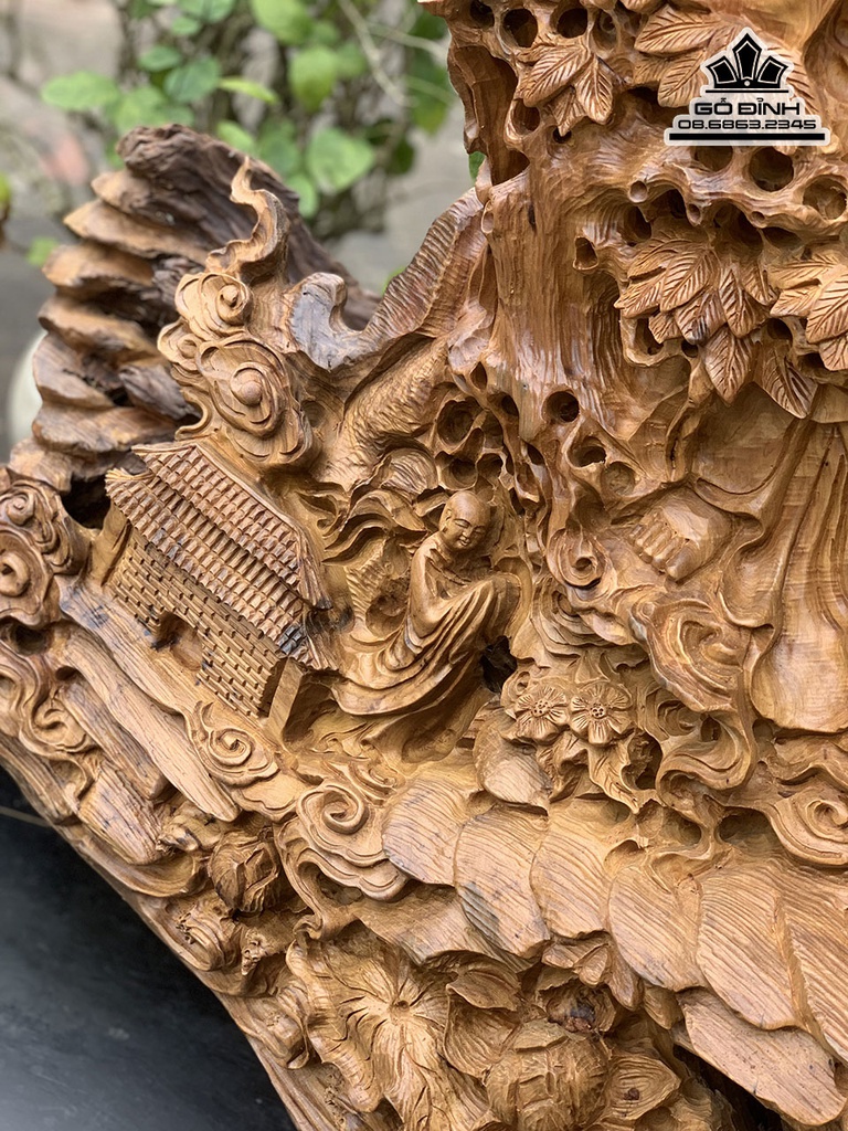 Tượng Nhất Tâm Bái Phật Gỗ Bạch Xanh Cao 110 Ngang 70 Sâu 40 (cm) 0