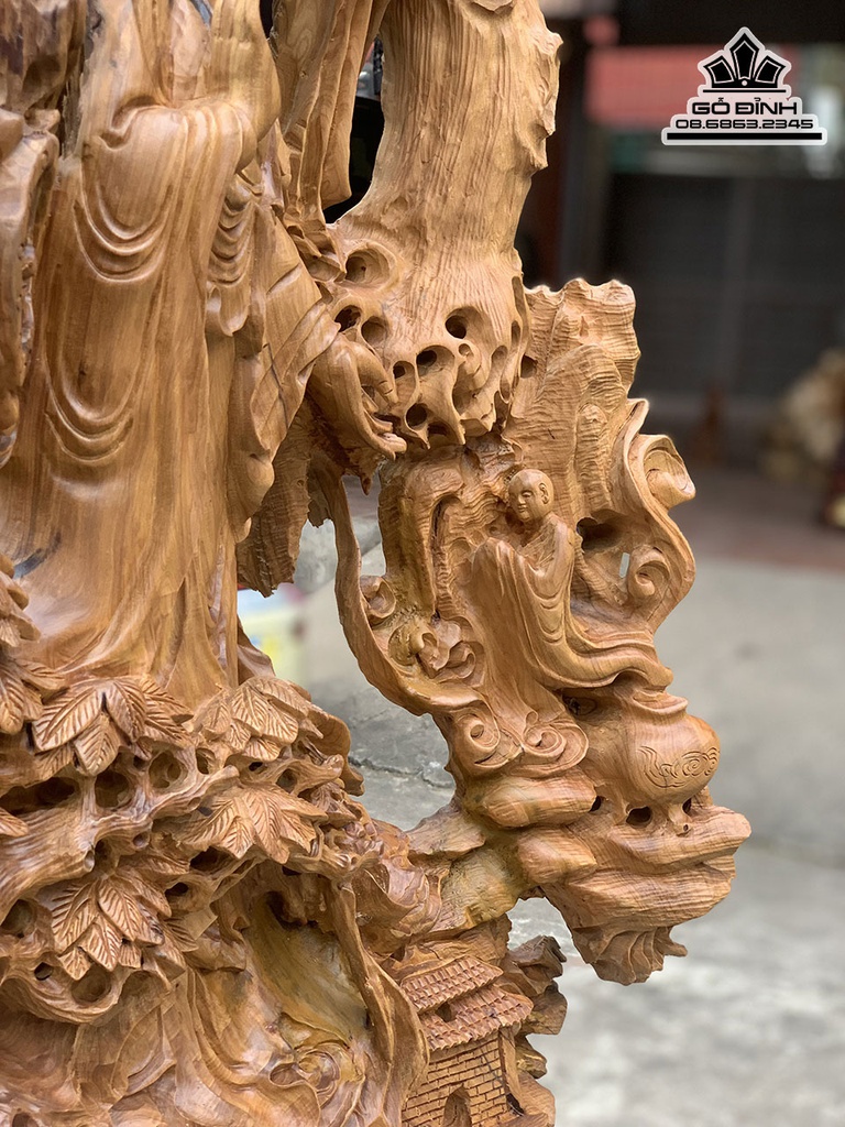 Tượng Nhất Tâm Bái Phật Gỗ Bạch Xanh Cao 110 Ngang 70 Sâu 40 (cm) 2