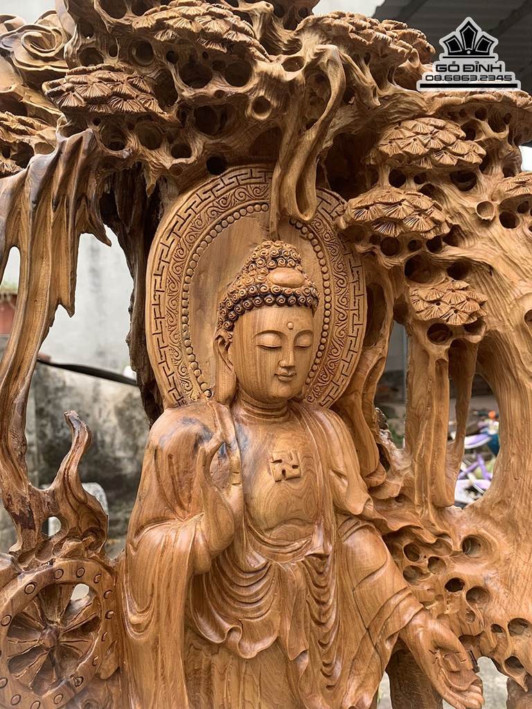 Tượng Nhất Tâm Bái Phật Gỗ Bạch Xanh Cao 110 Ngang 70 Sâu 40 (cm)4