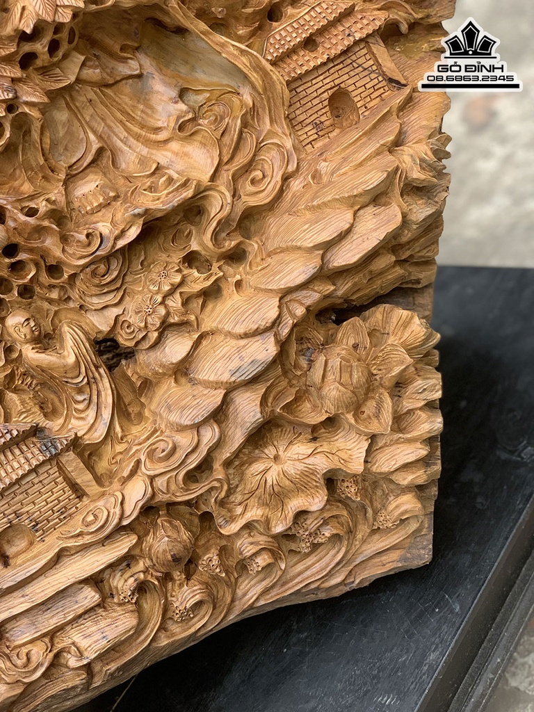 Tượng Nhất Tâm Bái Phật Gỗ Bạch Xanh Cao 110 Ngang 70 Sâu 40 (cm)5