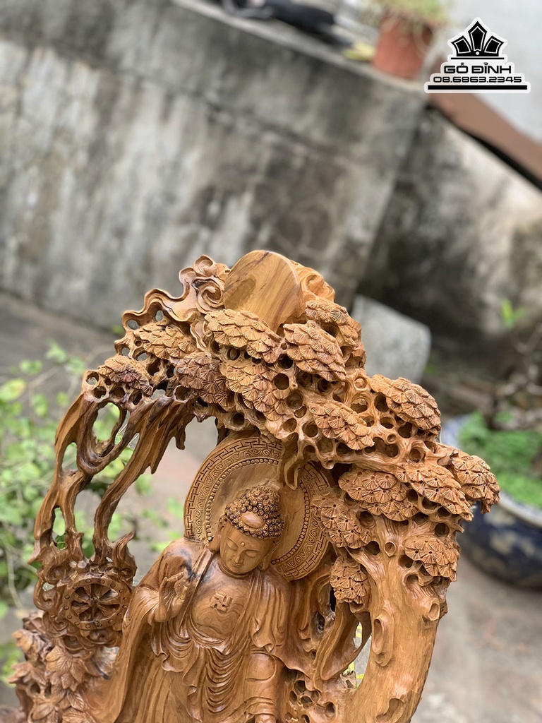 Tượng Nhất Tâm Bái Phật Gỗ Bạch Xanh Cao 110 Ngang 70 Sâu 40 (cm) 6