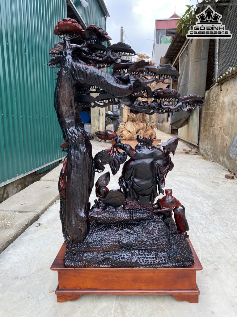 Tượng Di Lặc Đứng Gốc Tùng Gỗ Trắc Cao 131 Ngang 75 Sâu 40 (cm) 2