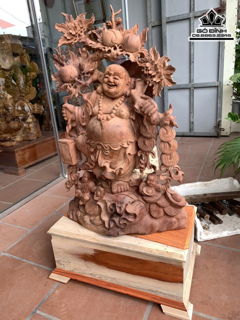 Tượng Di Lặc Vác Cành Đào Gỗ Hương Gia Lai Cao 84 Ngang 56 Sâu 33 Cả Kỷ 109 (cm) 1