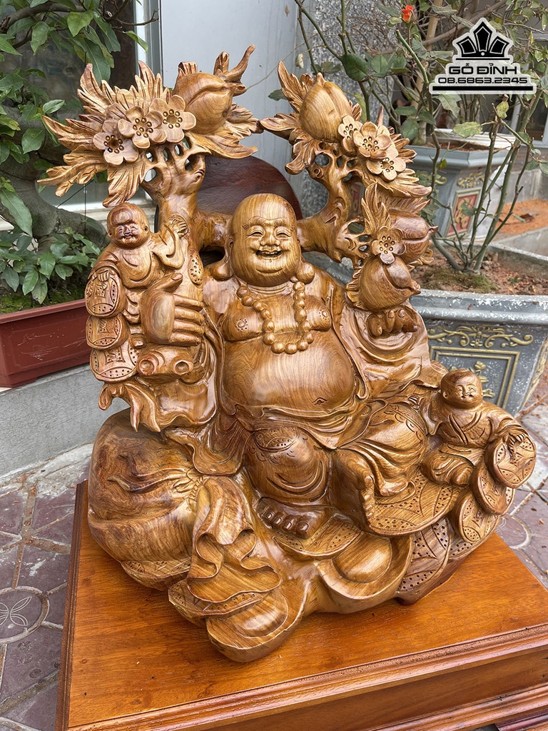 Tượng Di Lặc Vác Cành Đào Gỗ Hương Gia Lai Cao 67 Ngang 45 Sâu 33 (cm) 1
