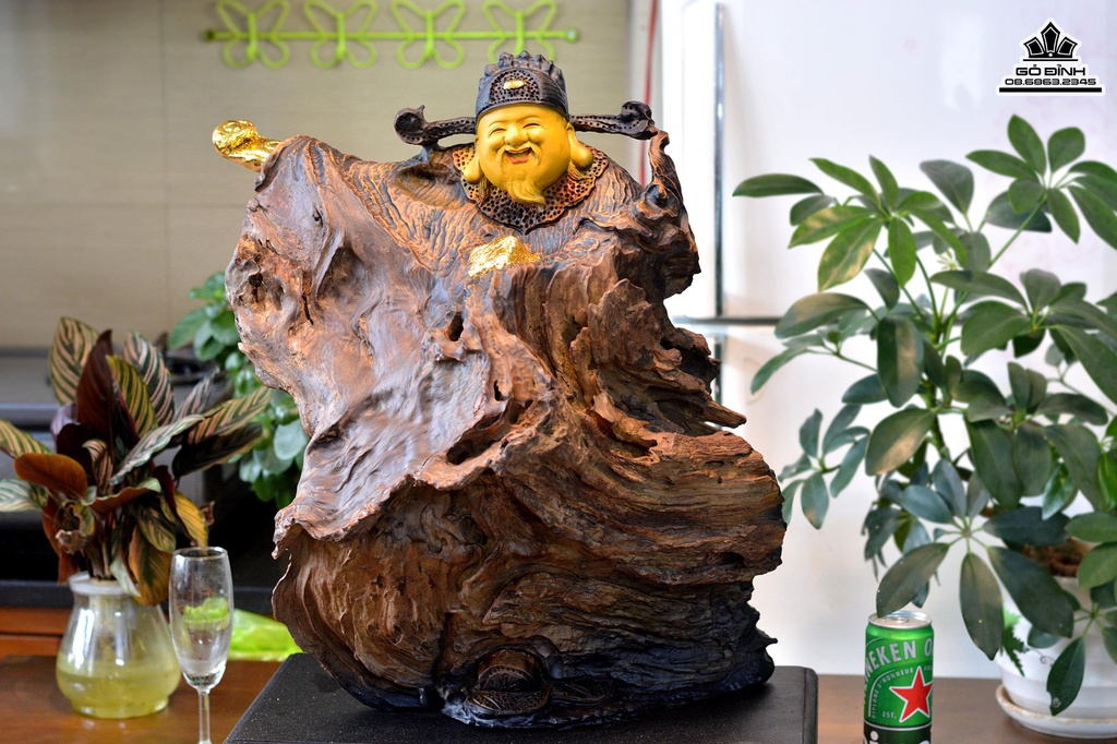 Tượng Thần Tài Gỗ Bách Xanh Cao 62 Ngang 45 Sâu 33 (cm) 1