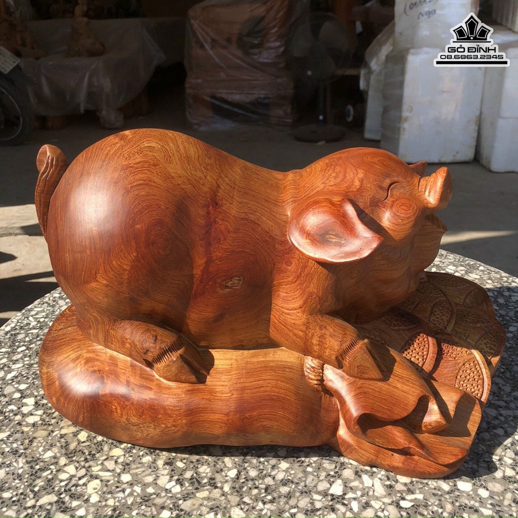 Tượng Heo Gỗ Hương Gia Lai Câu 22 Ngang 38 Sâu 24 (cm) 0
