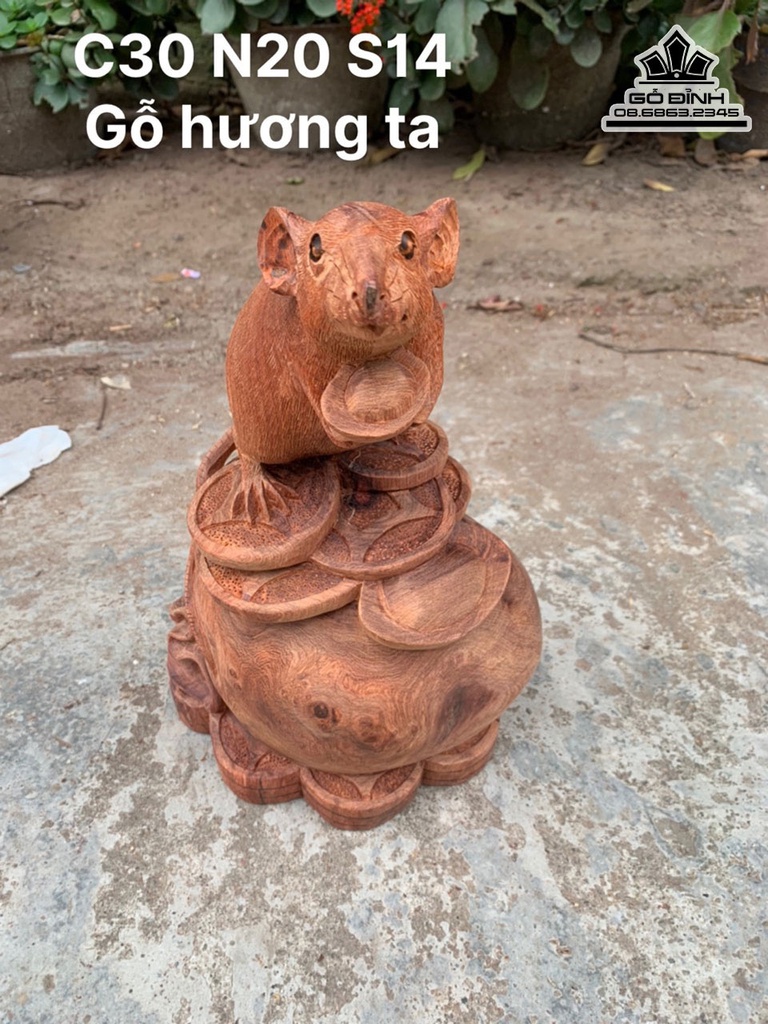 Tượng Chuột Gỗ Hương Việt Cao 30 Ngang 20 Sâu 14 (cm) 3