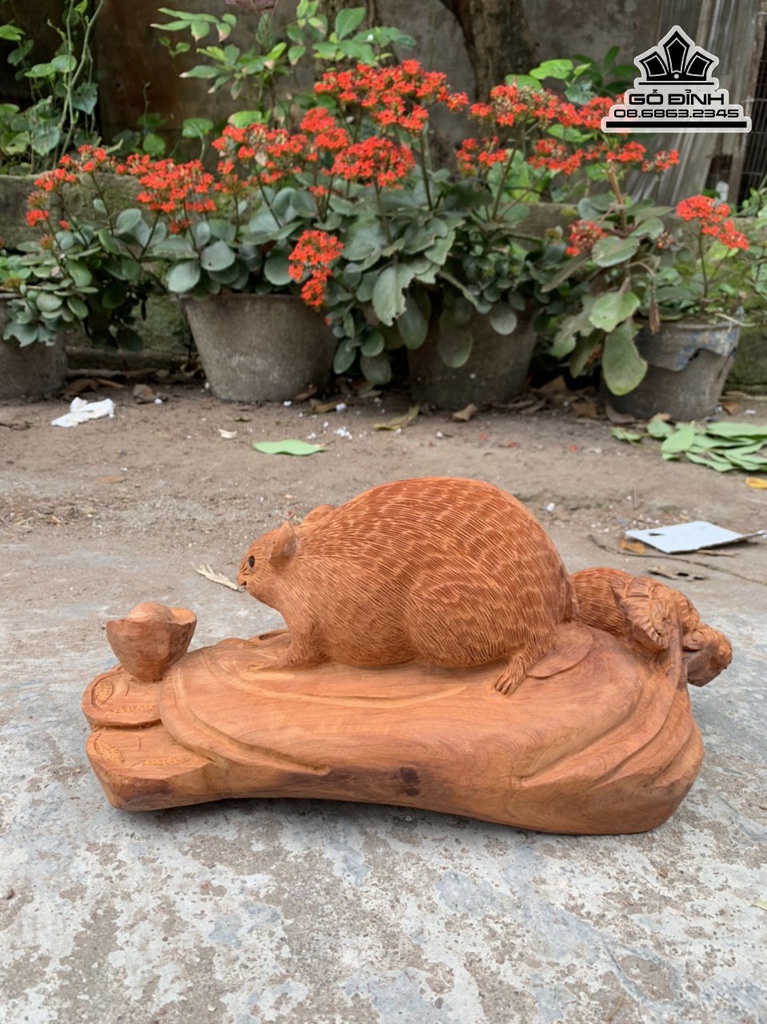 Tượng Chuột Mẫu Tử Gỗ Hương Việt Cao 15 Ngang 35 Sâu 18 (cm) 2