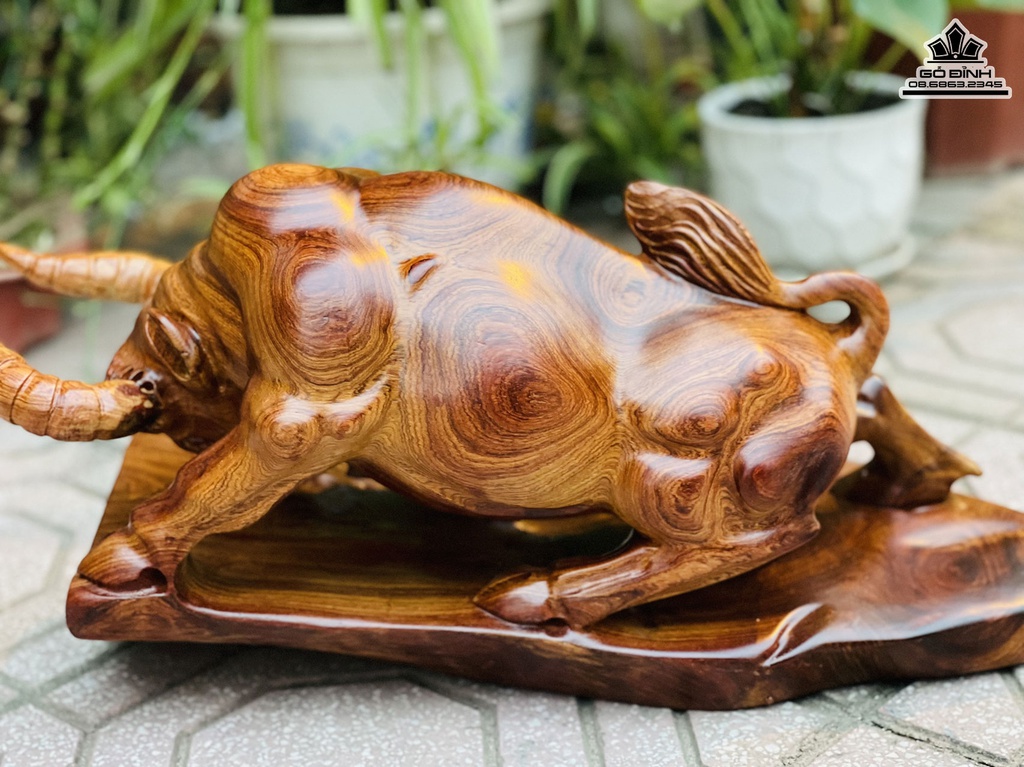 Tượng Bò Tót Gỗ Hương Việt Cao 25 Ngang 46 Sâu 20 (cm) 1