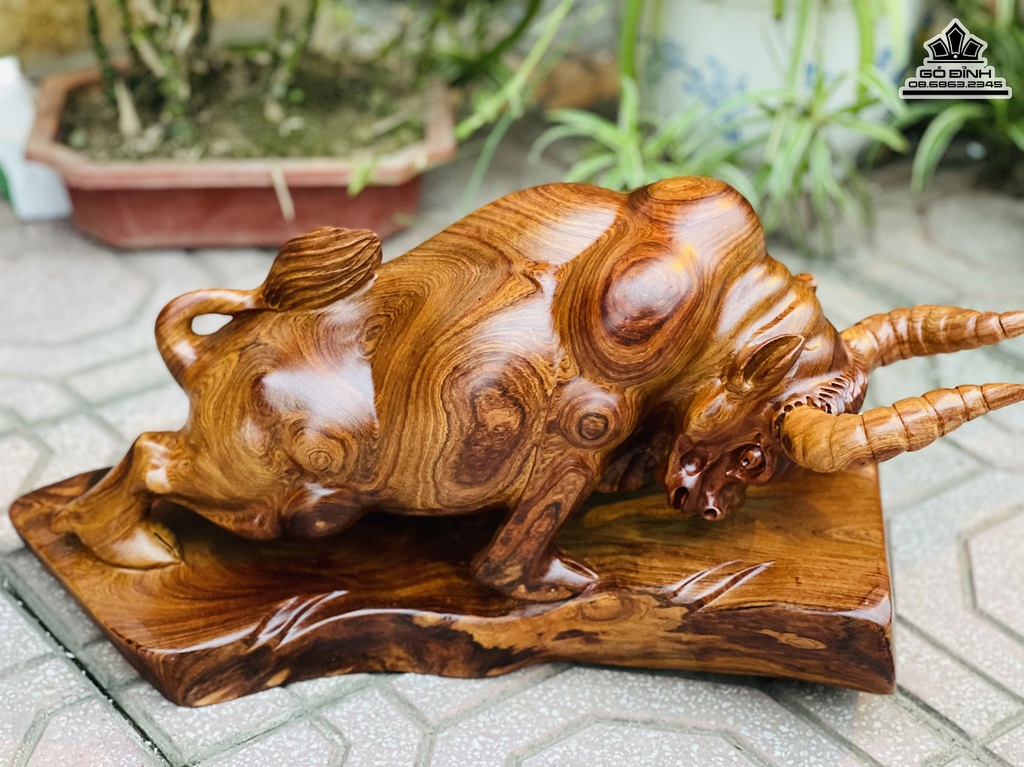 Tượng Bò Tót Gỗ Hương Việt Cao 25 Ngang 46 Sâu 20 (cm) 3