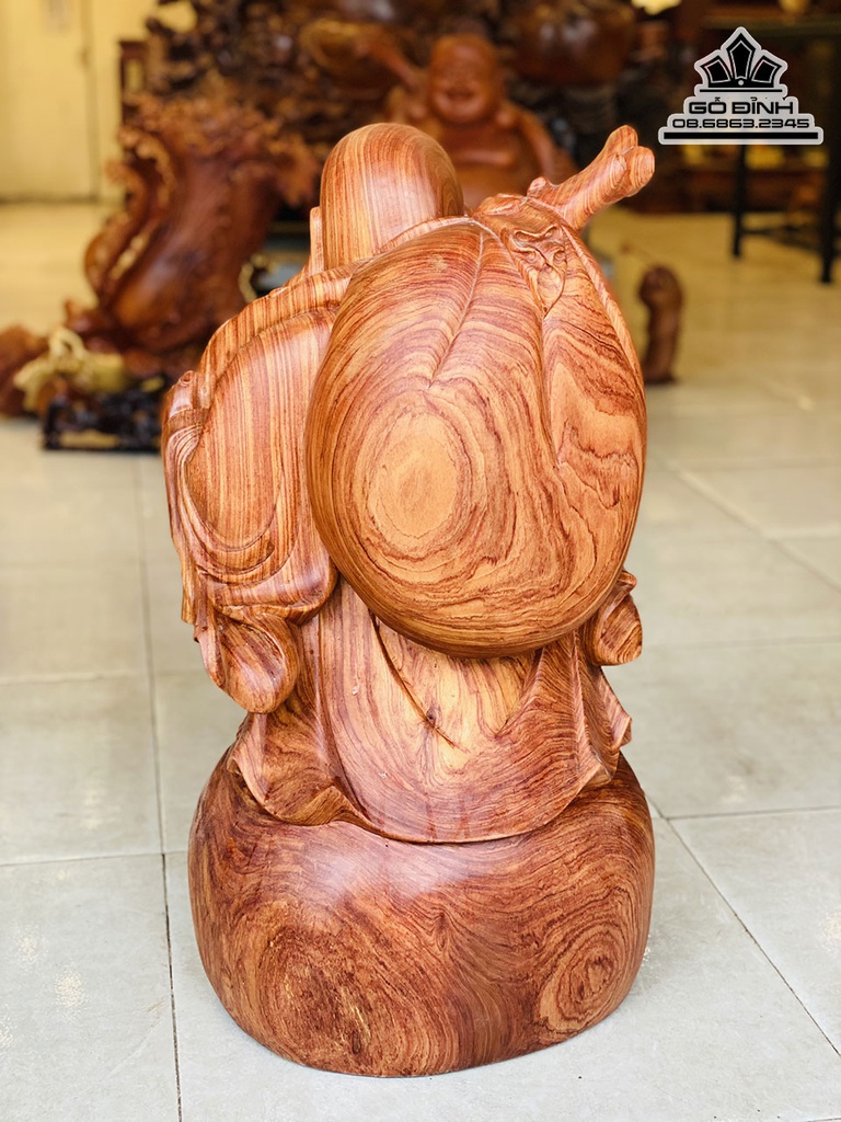 Tượng Di Lặc Vác Đào Gỗ Hương Cao 70 Ngang 40 Sâu 36 (cm) 2