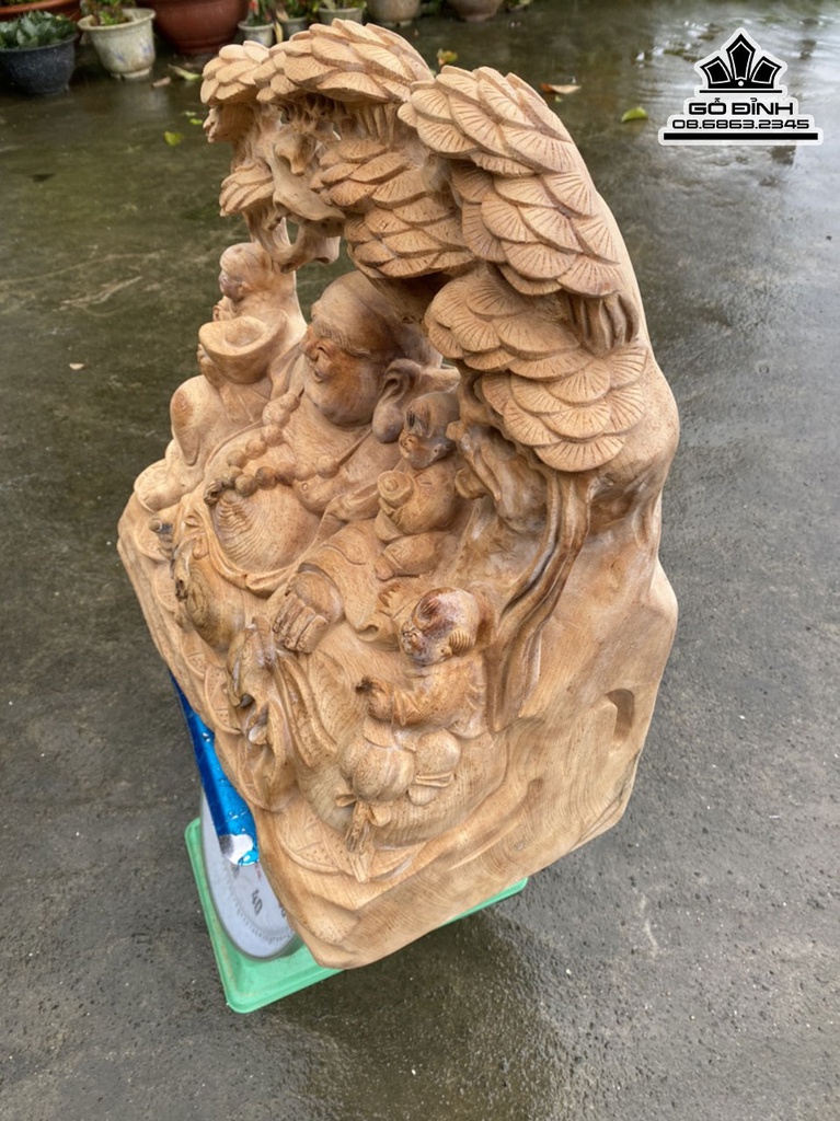 Tượng Di Lặc Ngồi Gốc Tùng Gỗ Ngọc Am Hà Giang Cao 50 Ngang 50 Sâu 26 (cm) 2