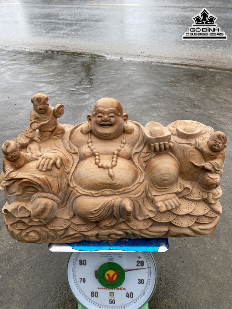 Tượng Di Lặc Tam Phúc Gỗ Ngọc AM Cao 35 Ngang 58 Sâu 24 (cm) 1