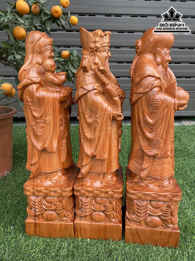 Tượng Phúc Lộc Thọ (Tam Đa) Gỗ Hương Cao 50 Ngang 14.5 Sâu 12 (cm) 2