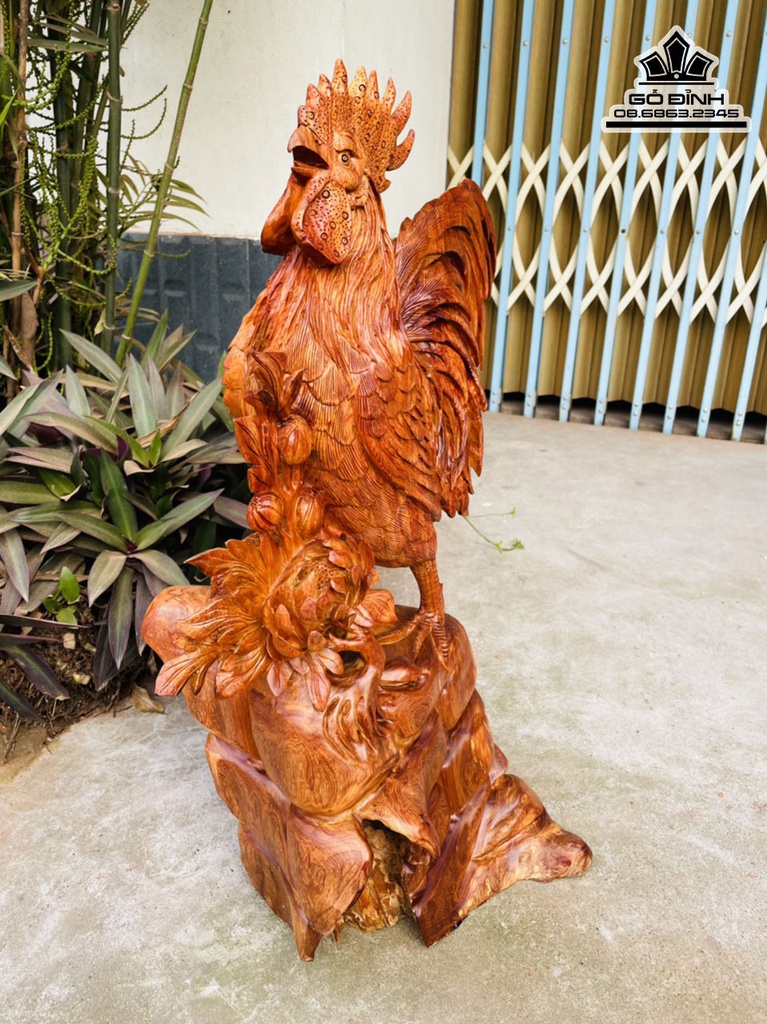 Tượng Gà Trống Gỗ Hương Cao 64 Ngang 45 Sâu 29 (cm) 0