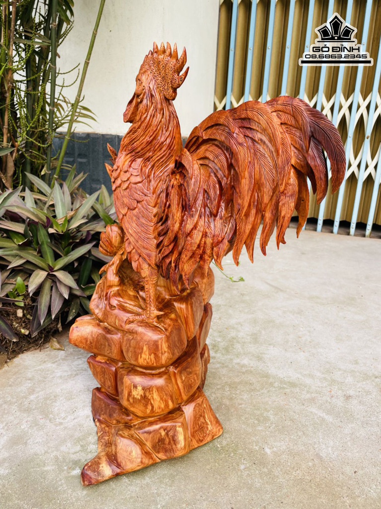 Tượng Gà Trống Gỗ Hương Cao 64 Ngang 45 Sâu 29 (cm) 1