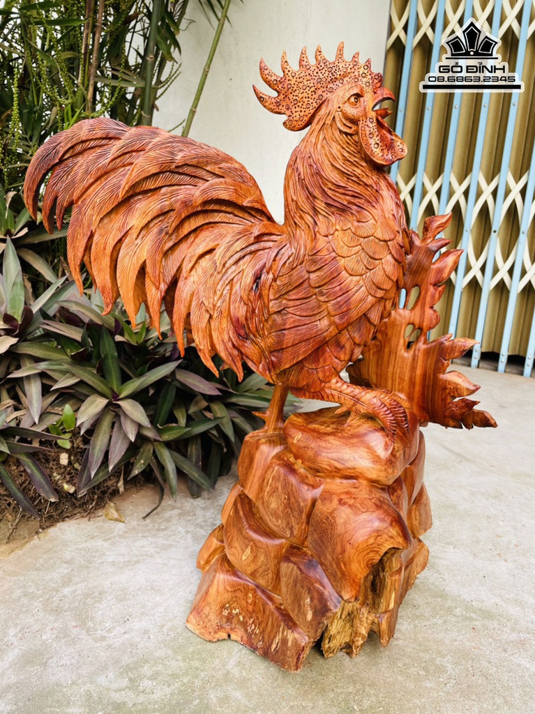 Tượng Gà Trống Gỗ Hương Cao 64 Ngang 45 Sâu 29 (cm) 2