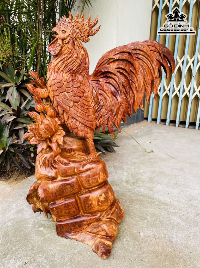 Tượng Gà Trống Gỗ Hương Cao 64 Ngang 45 Sâu 29 (cm) 3