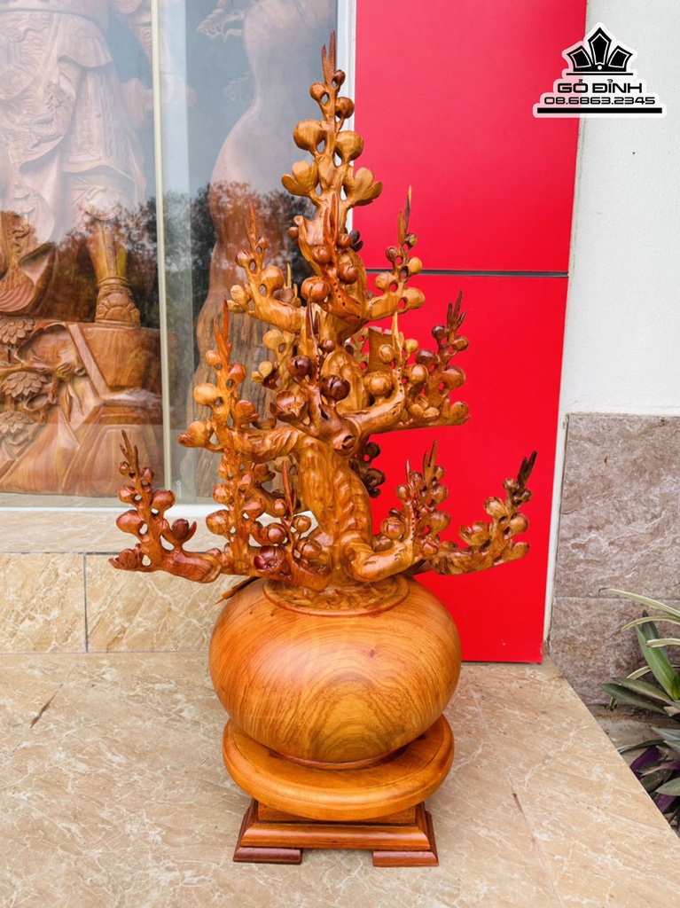 Bình Bông Mai Điểu Gỗ Hương Cao 80 Ngang 40 Sâu 28 (cm) 2