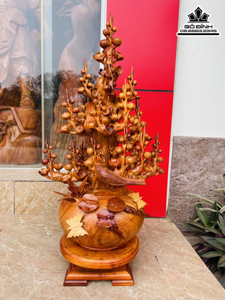 Bình Bông Mai Điểu Gỗ Hương Cao 80 Ngang 40 Sâu 28 (cm) 3