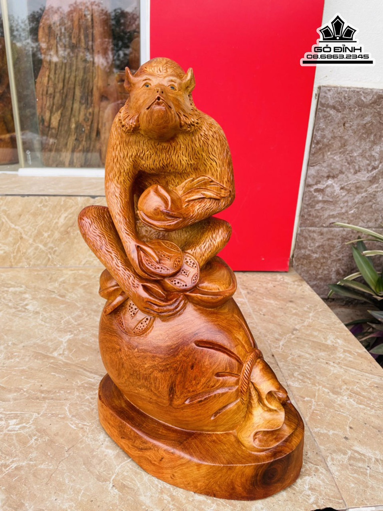 Tượng Khỉ Gỗ Hương Cao 40 Ngang 23 Sâu 19 (cm) 3