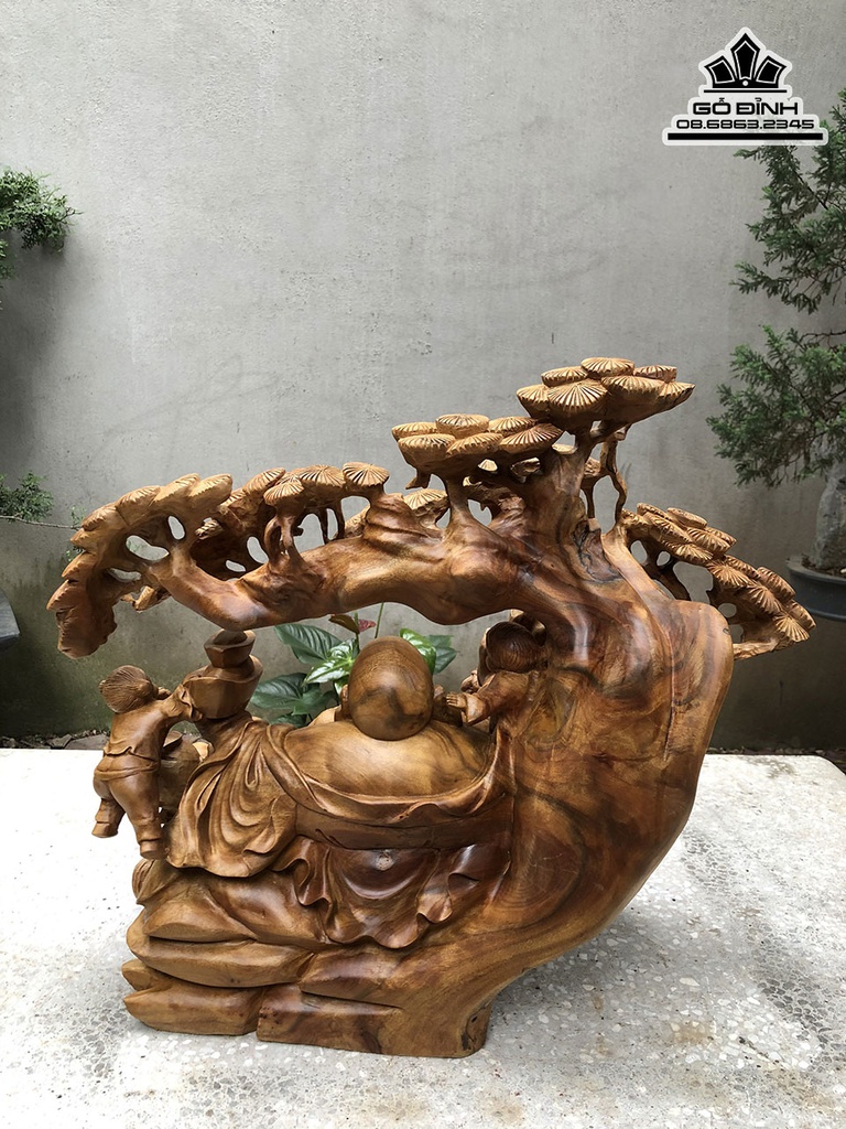 Di Lặc Ngồi Gốc Tùng Gỗ Xá Xị Cao 52 Ngang 60 Sâu 32 (cm) 1