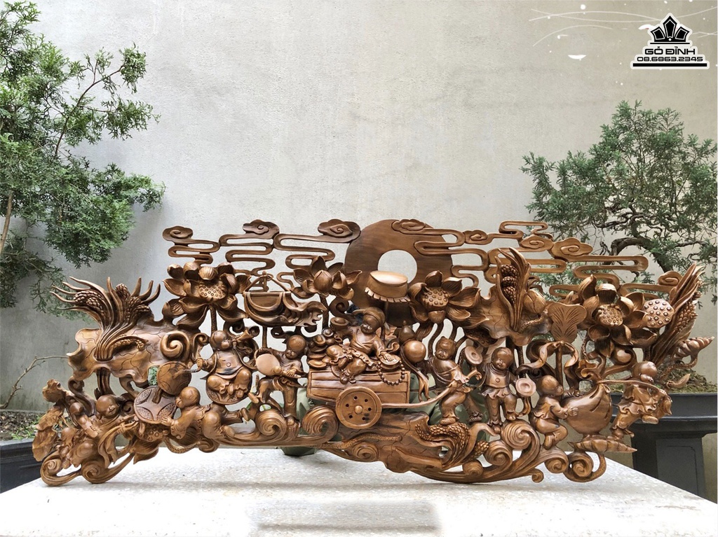 Tranh Gỗ Cửu Phúc Gỗ Bách Xanh Cao 50 Ngang 128 Sâu 8 (cm) 0