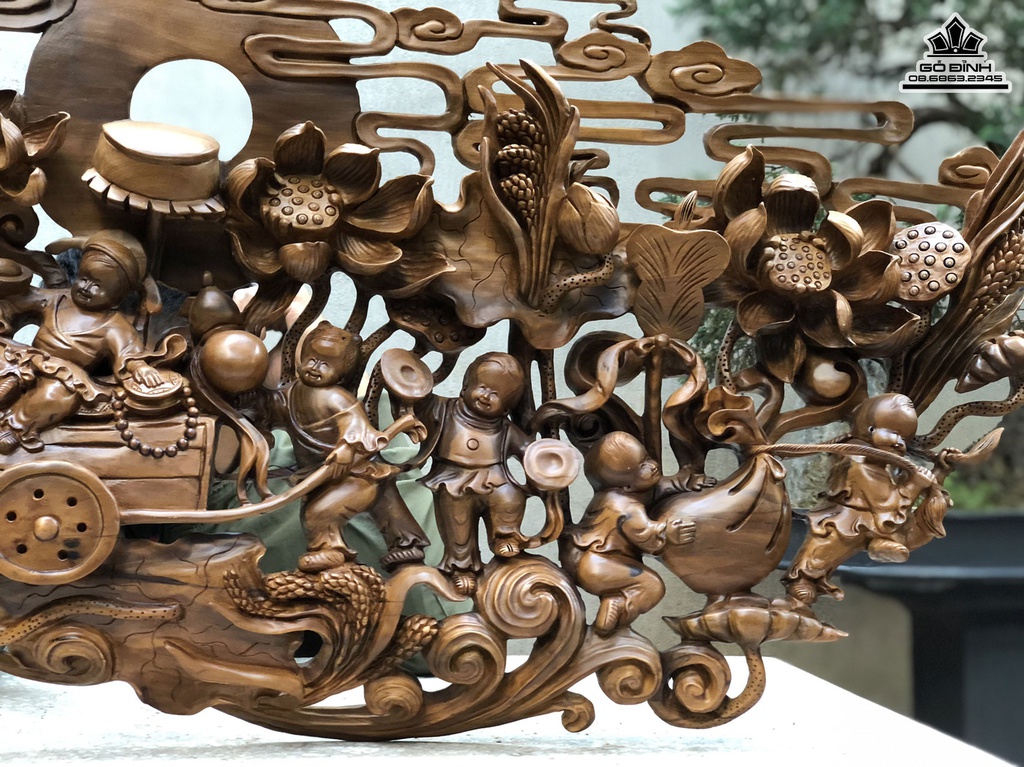 Tranh Gỗ Cửu Phúc Gỗ Bách Xanh Cao 50 Ngang 128 Sâu 8 (cm) 2