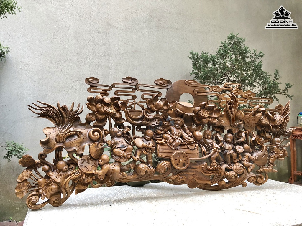 Tranh Gỗ Cửu Phúc Gỗ Bách Xanh Cao 50 Ngang 128 Sâu 8 (cm)3